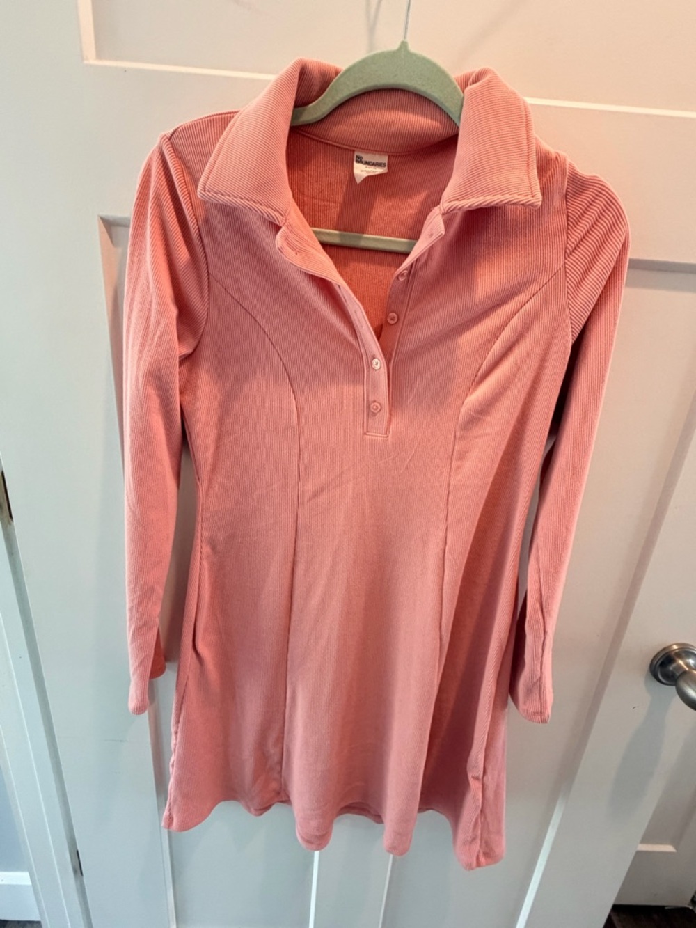 NWT No Boundaries Ribbed Polo Dress Small Pink Long Sleeve Casual